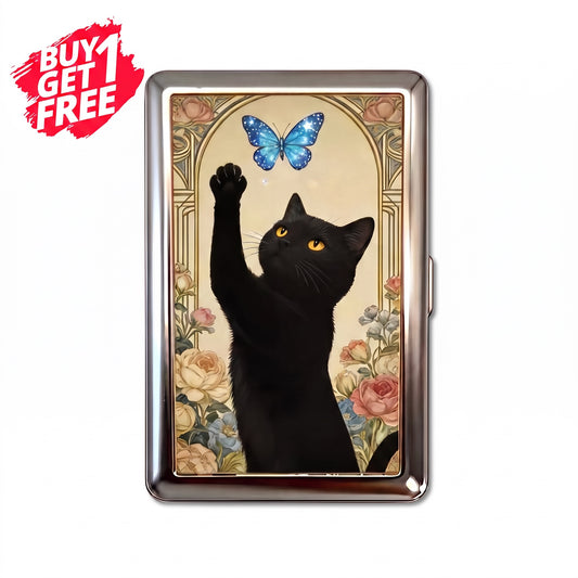 Butterfly Cat Tin Cardholder Wallet