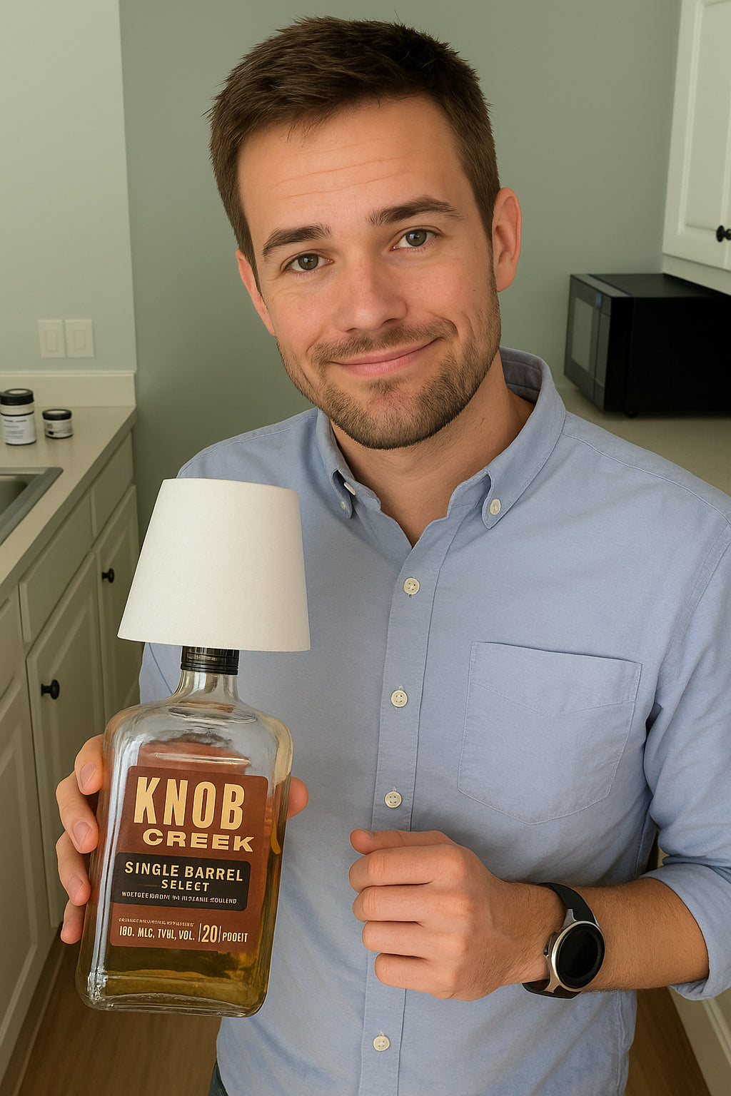 Cordless bottle lamp in use